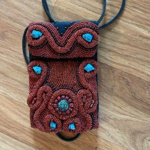 Red coral beaded travel purse